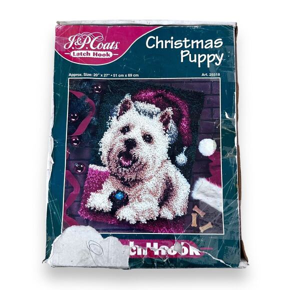 Latch Hook Kit J&P Coats 1998 Christmas Puppy 20" x 27" Art 25518 New Open Box - Picture 11 of 15